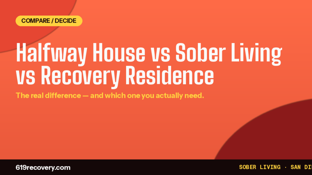 Halfway house vs sober living vs recovery residence comparison — 619 Recovery San Diego
